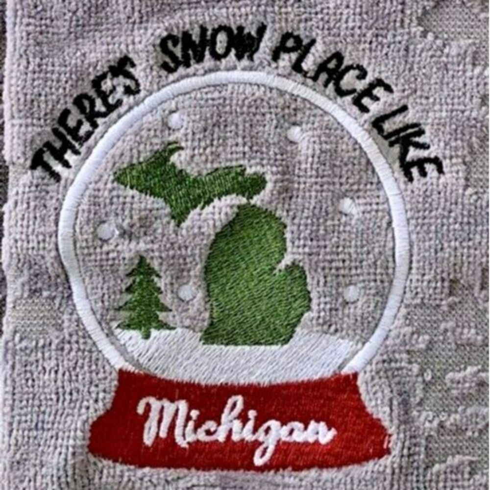 There's Snow Place Like Michigan Winter Hand Towel Embroidery Snow Globe Holiday